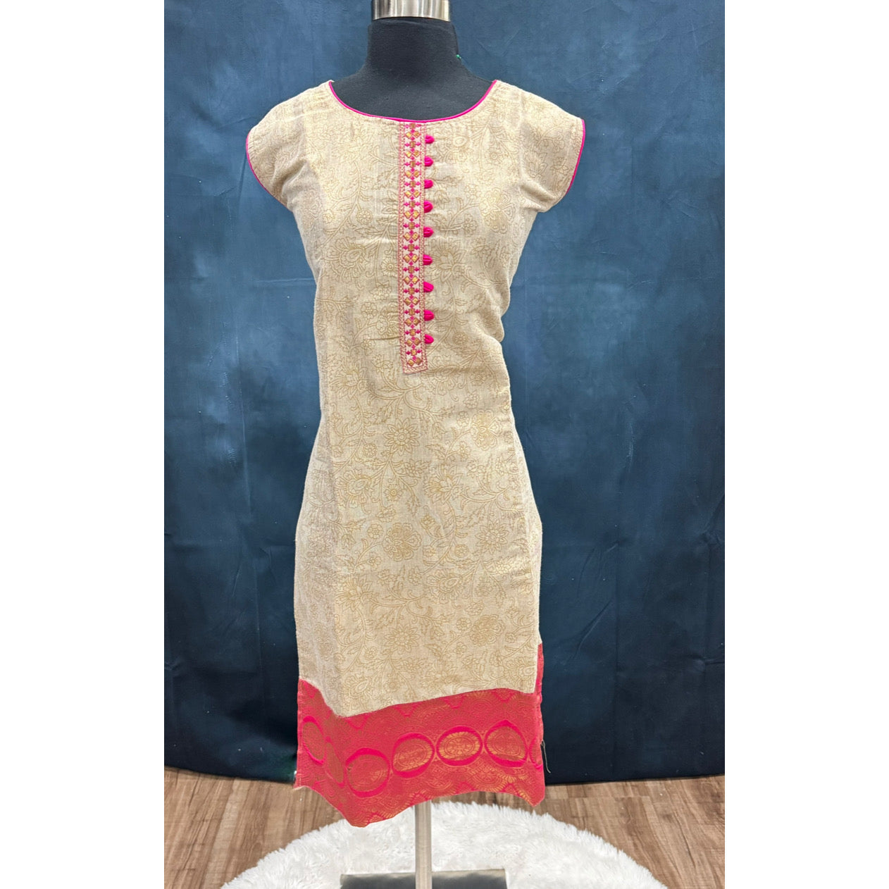 Silk Kurti Top Excellent quality Pink in in L size ( 40). Cream gold in xxl size 44