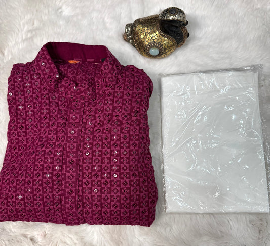 Lovely Chikankari men’s kurta set with white pant. Available in size 38