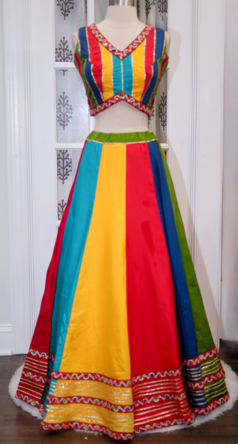On sale Gorgeous multicolor Kali style cotton Chaniya Choli 8mtr flair with a trendy blouse