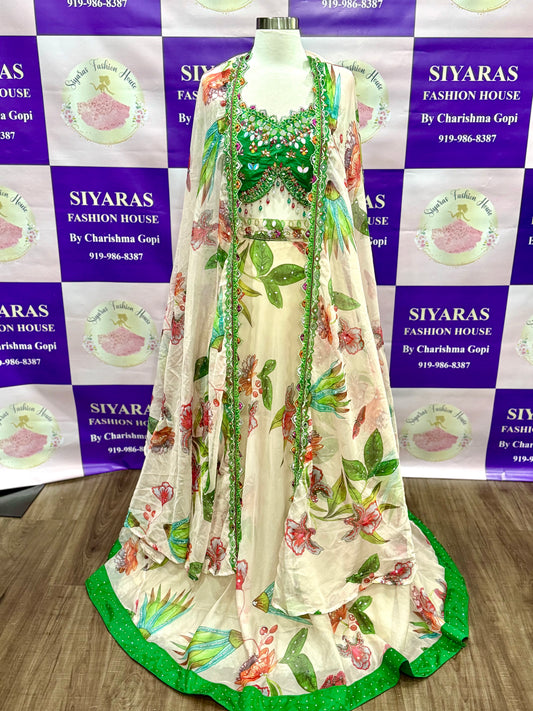 Gorgeous Floral Partywear Mirror work Lehanga size 40.