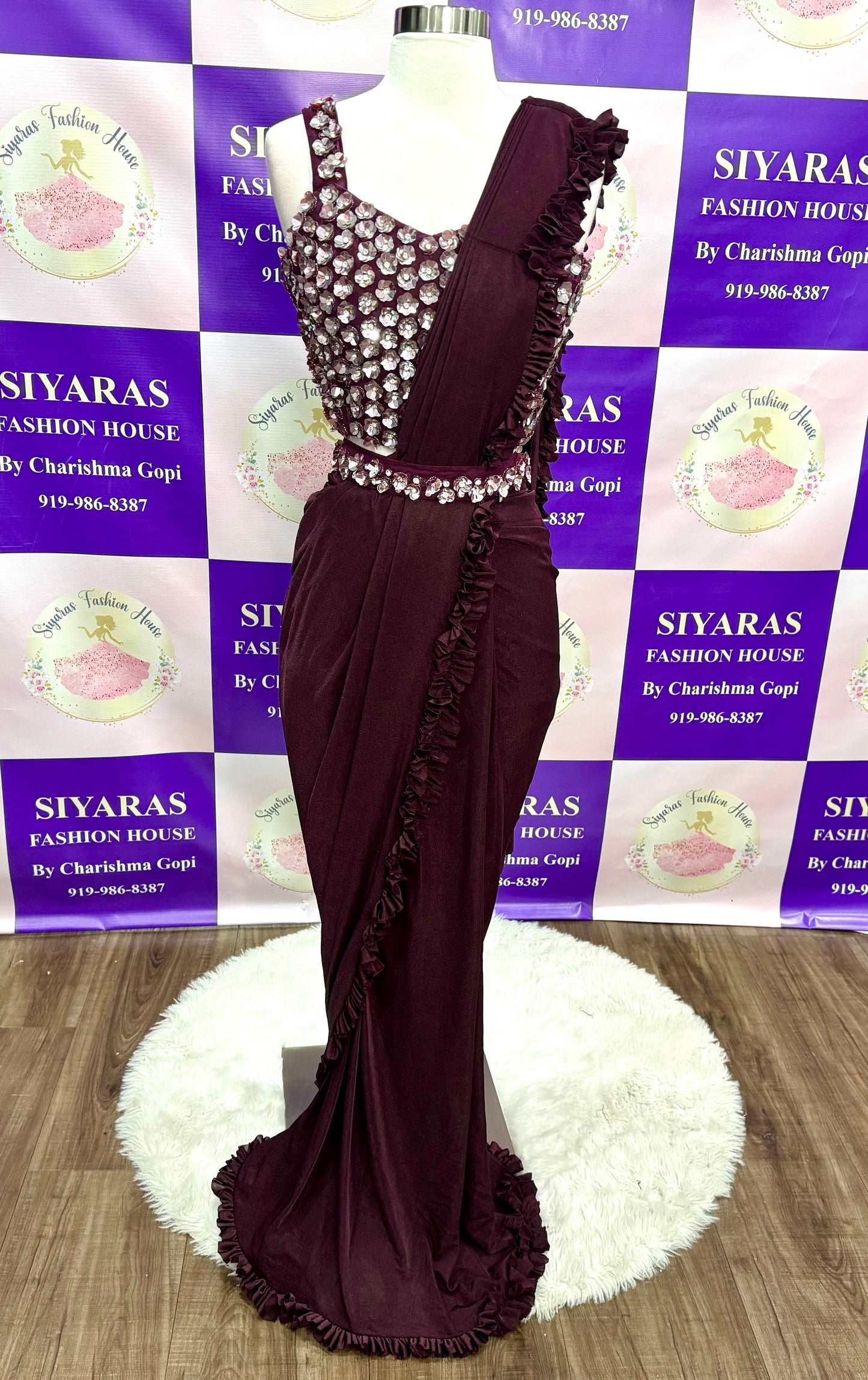 Beautiful wine color Ready2Wear One-Min Saree in Size 38 – Effortless Elegance in Just One Minute