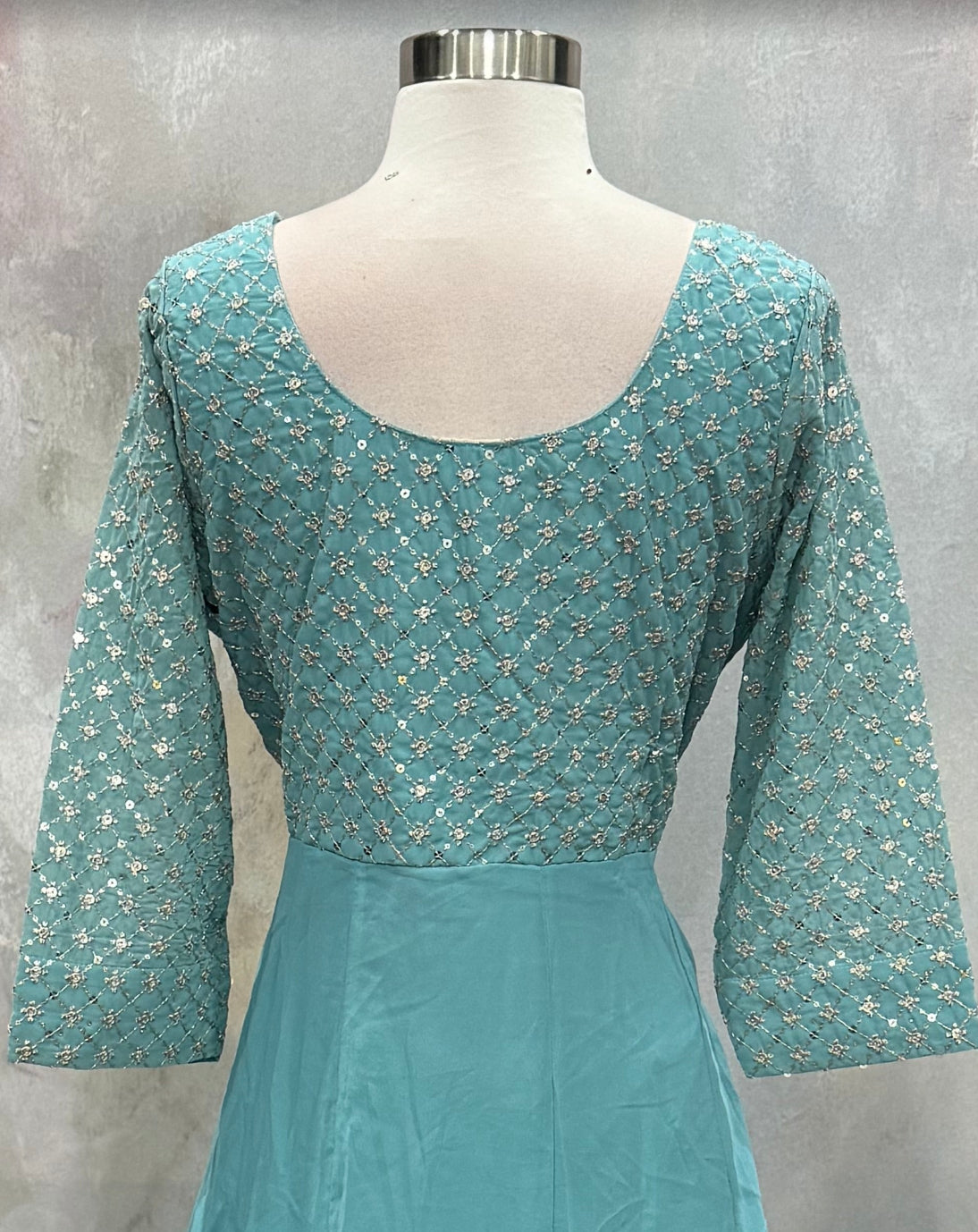 Beautiful Ombre Sea Blue Anarkali Gown | Partywear wedding| premium quality Georgette, Zari Mirror Sequin Work, size : xxl 44 ready to ship in USA