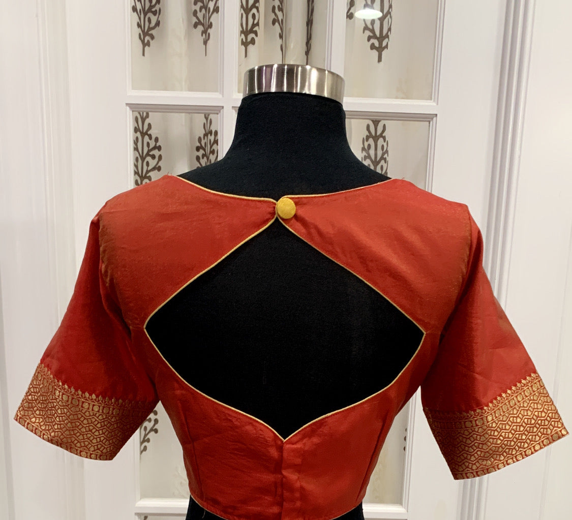 Elegant Rust color banarasi silk saree rich Pallu with stitched blouse