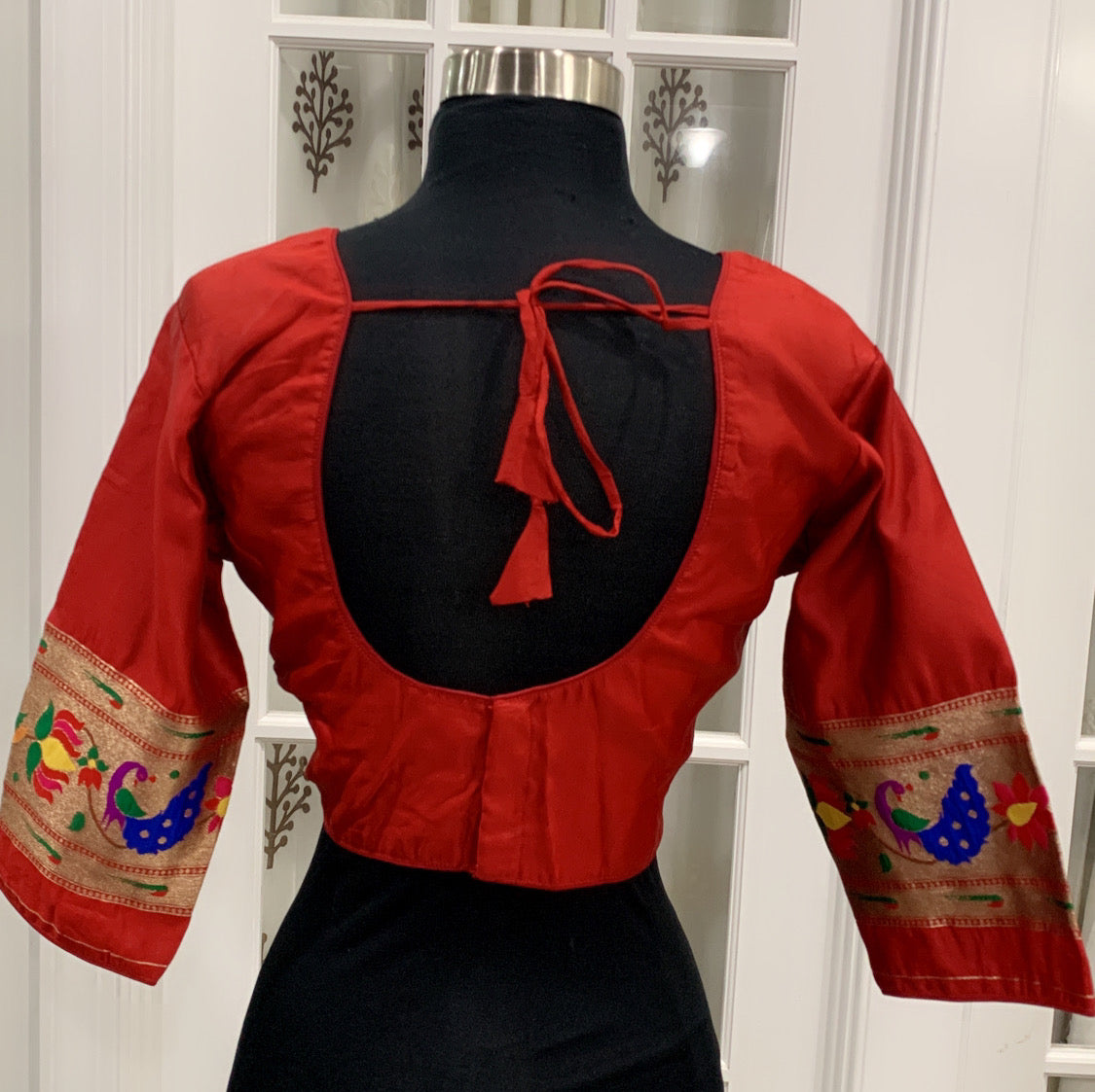 Festival wear Maharastrian Paithani silk Saree with Stitched Blouse (Size 38)| Red & Green Combo | Rich Pallu Design