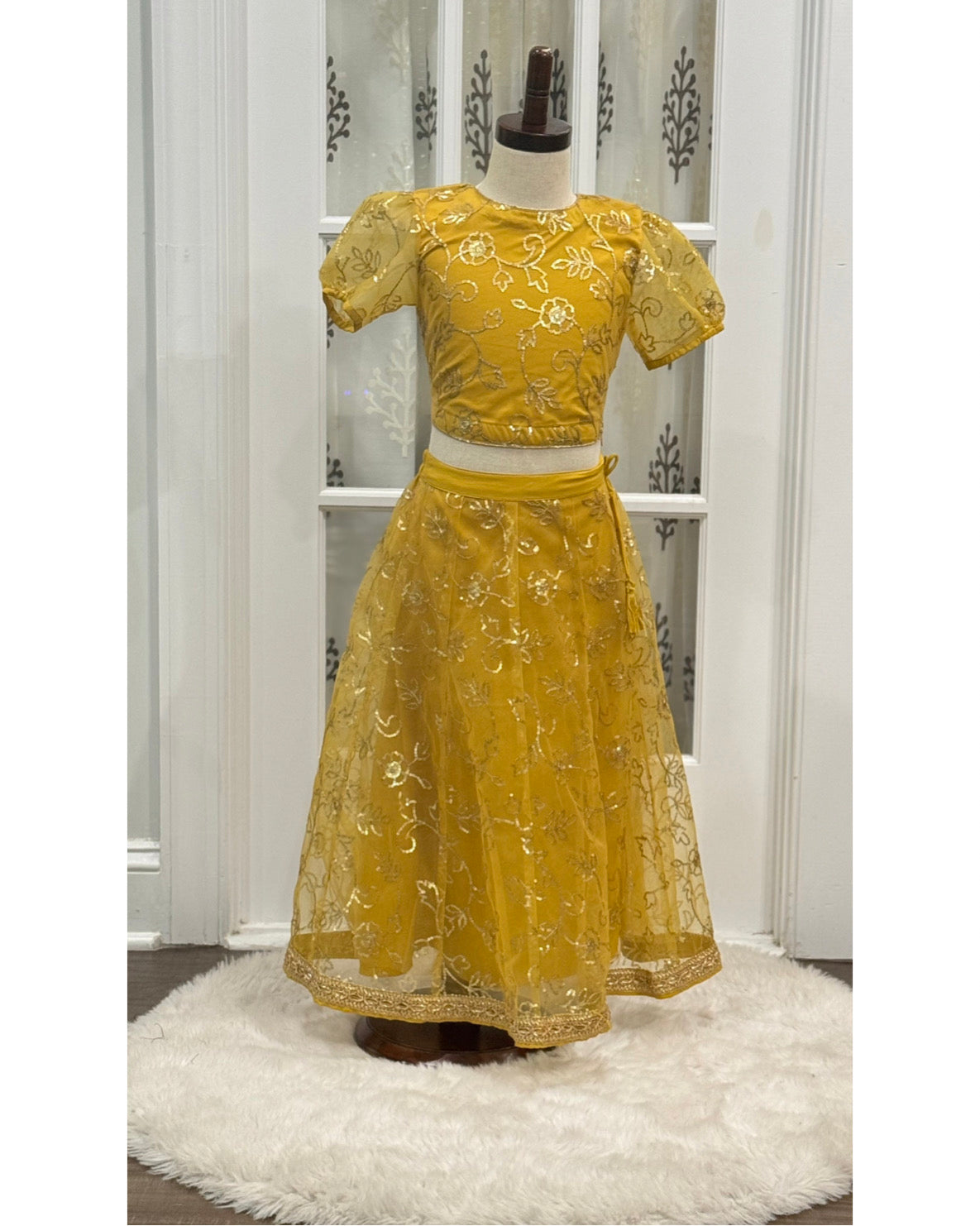 Beautiful kids yellow party wear sequins Lehenga. Available in size 26