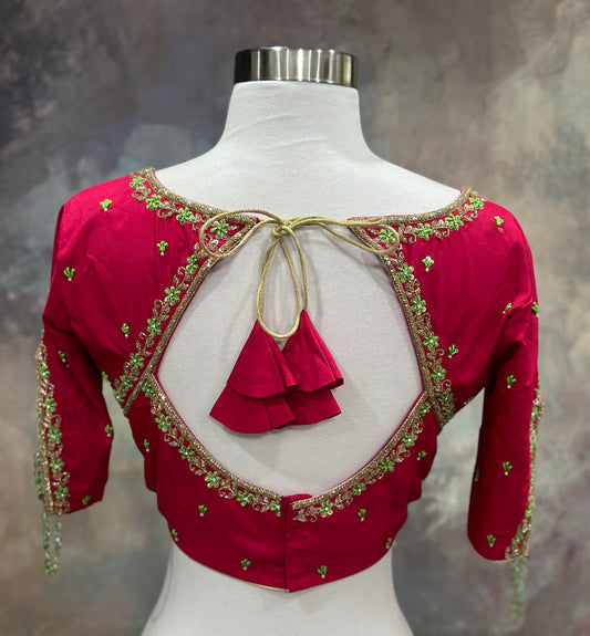 Beautiful Tissue Half saree / langa voni with designer maggam work stitched blouse (v cut on hands) size 36 to 40 ready to ship USA