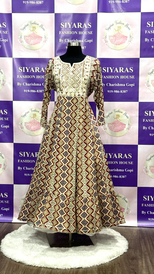 Casual wear beautiful Rayon long gown. Size available 38/40/42/44.
Gown Length is 50 inch.