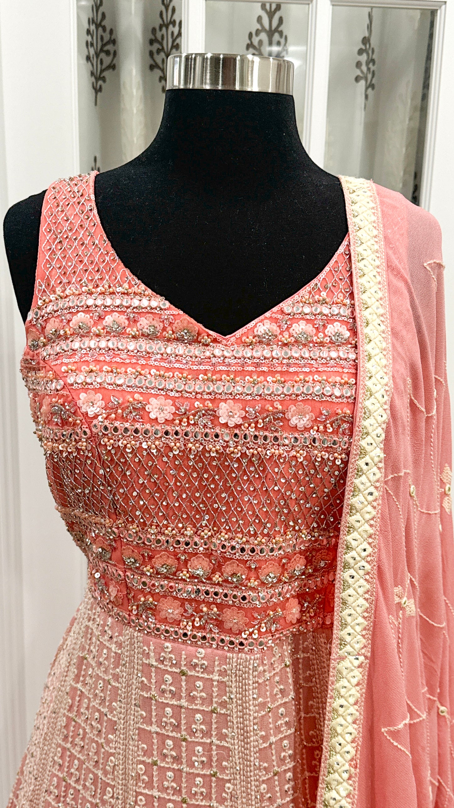 Dazzling PartyWear Gown V neck embroidered and work yoke Georgette Long Gown