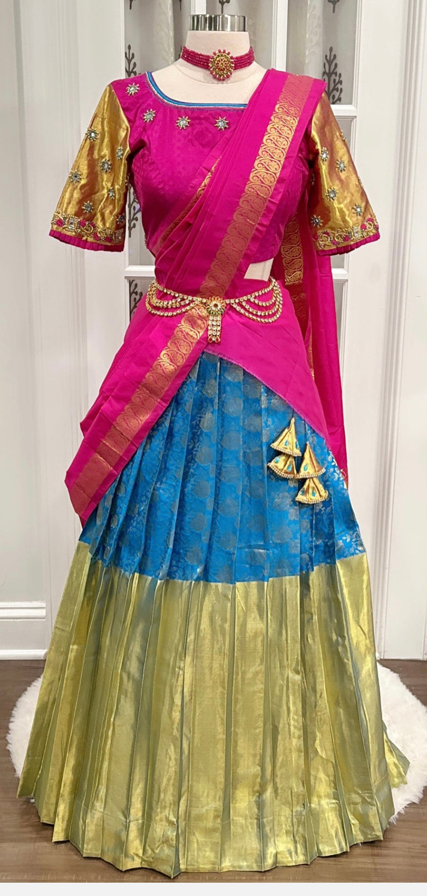 Pure kanchi Pattu Langa Voni for teens/adults with Maggam work blouse half saree function or Partywear /wedding dress