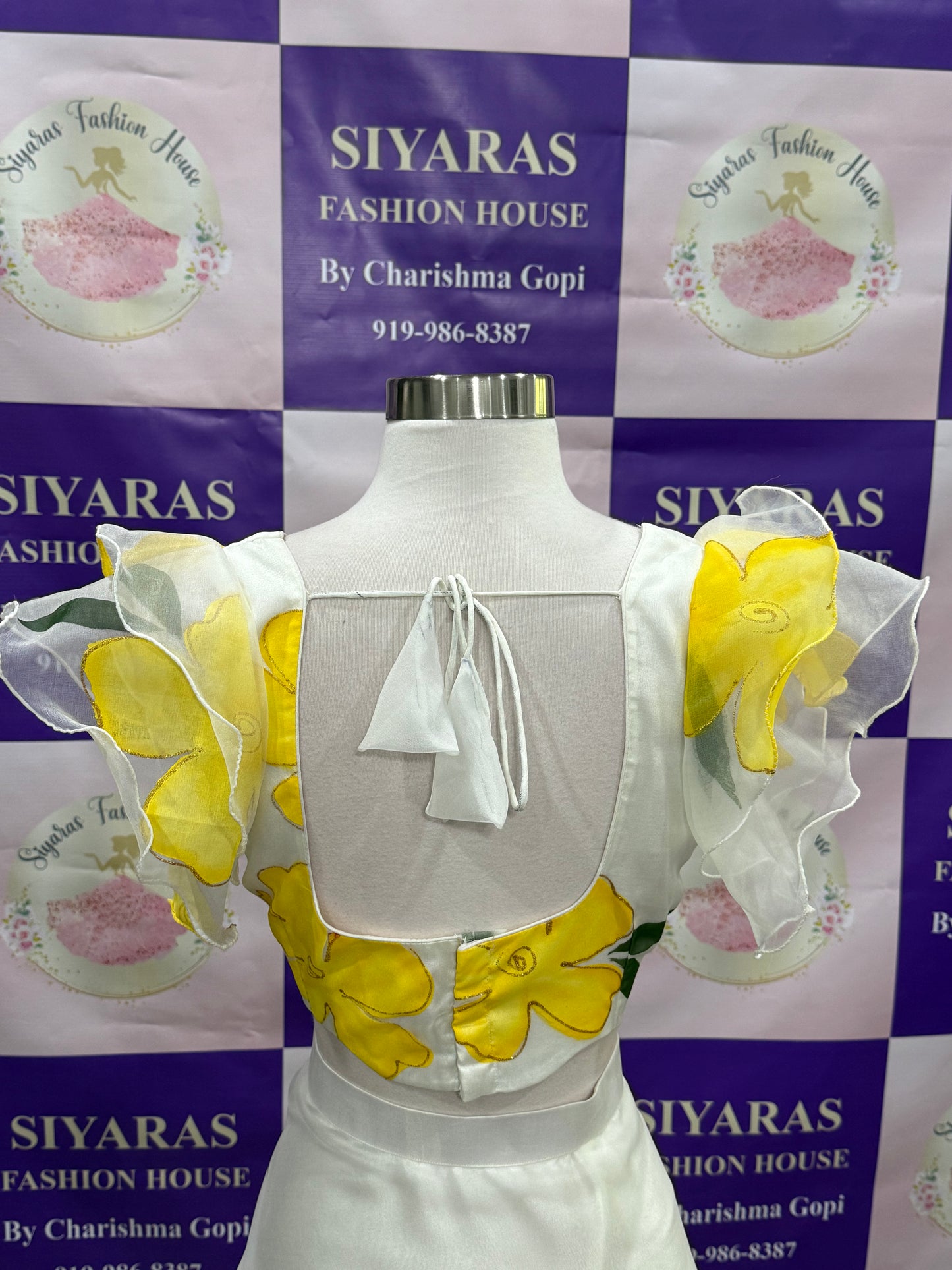 Hand-Painted Floral Organza Haldi Crop Top Lehenga | Ruffle Sleeve | Sizes 38-42| ready to ship | Haldi function| wedding | Sangeet