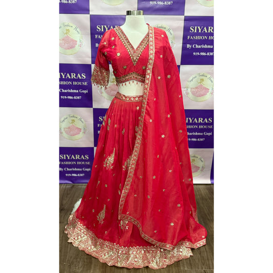 Tomato Red Tissue Lehenga for Wedding | Indian Bridal Outfit | Custom Partywear Lehenga Choli | Luxury Ethnic Wear with Dupatta| size 40 ready to ship USA from NC wedding lehanga Partywear dress.