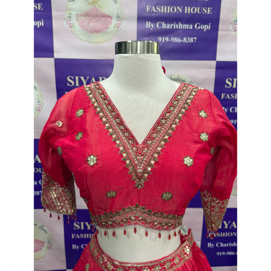 Tomato Red Tissue Lehenga for Wedding | Indian Bridal Outfit | Custom Partywear Lehenga Choli | Luxury Ethnic Wear with Dupatta| size 40 ready to ship USA from NC wedding lehanga Partywear dress.