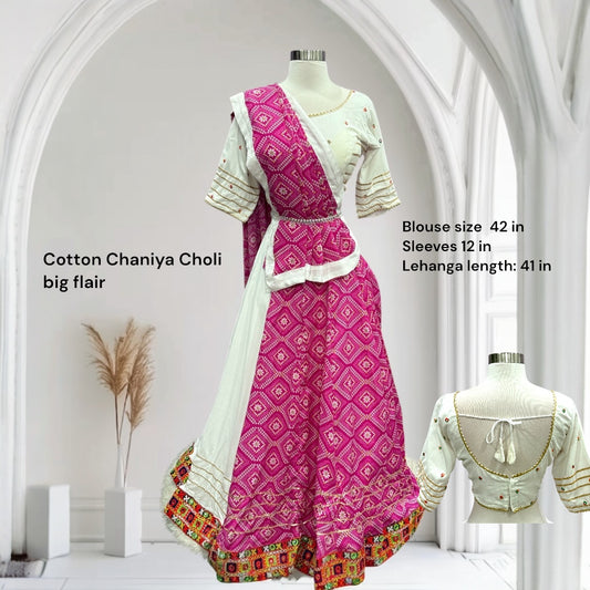 Big Flair Navratri cotton Chaniya Choli multicolor size 42, big flair, multi color ready to ship USA from anchor. 8-10 mtr flair.