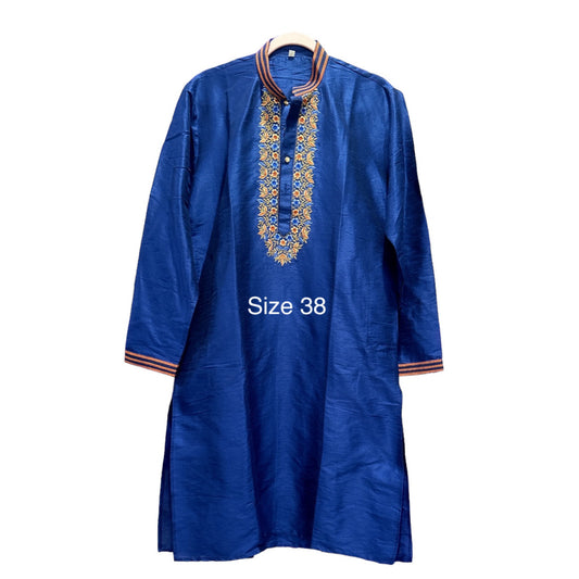 Mens Silk Blue Kurta Pyjama 2 pc set embroidery on top Partywear dress, wedding dress
