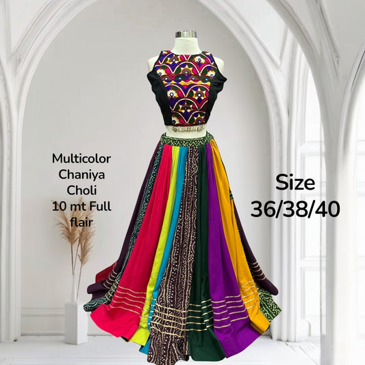 Heavy Flair Navratri Multicolor Chaniya Choli with mirror work top size 36/38/40