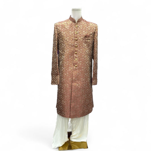 Elegant Men’s Sherwani customized outfit size 44 in banrasi brocade fabric for wedding, Reception , Sangeet Partywear dress