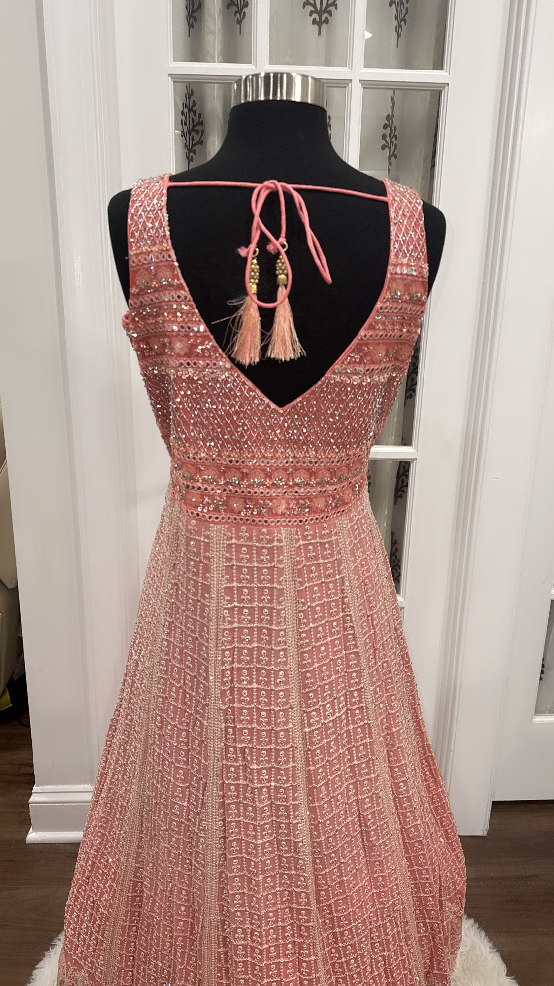 Dazzling PartyWear Gown V neck embroidered and work yoke Georgette Long Gown