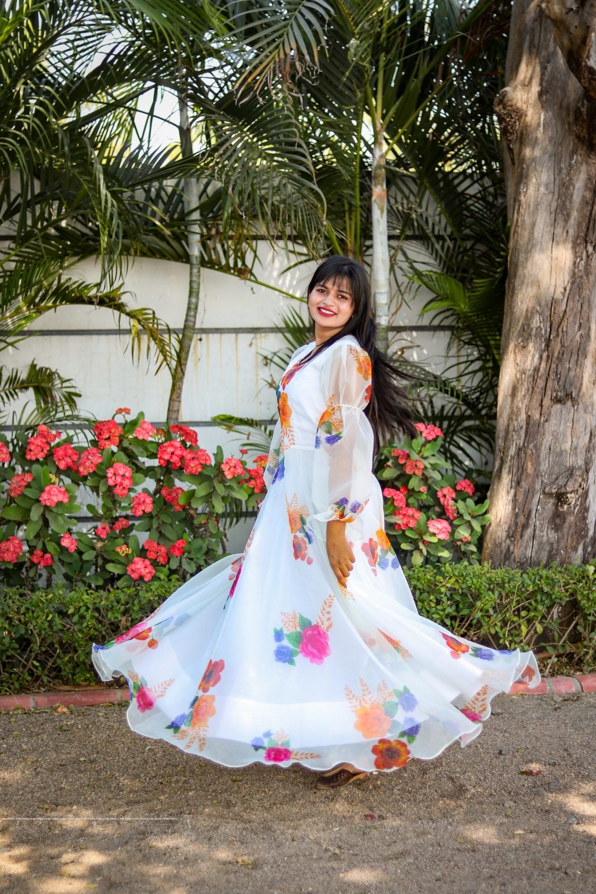 Elegant Organza Gown: Length 54 Inches, Size Small (36) Weightless Glamour Partywear Long gown with floral design Ready to ship