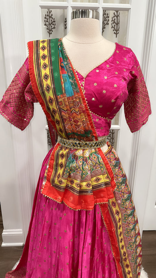 On sale Fuchsia pink Gajji Silk Chaniya Choli XL size 42 with 8 mtr Ghera heavy sequence work on blouse and Lehanga with Trrendy Dupatta ships free USA receive in 2-3 days