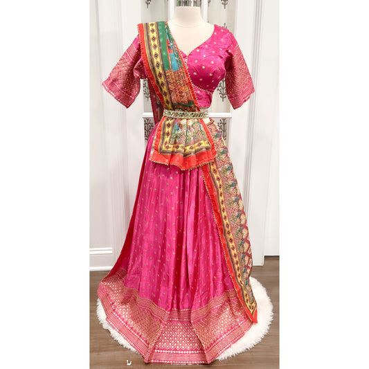 On sale Fuchsia pink Gajji Silk Chaniya Choli XL size 42 with 8 mtr Ghera heavy sequence work on blouse and Lehanga with Trrendy Dupatta ships free USA receive in 2-3 days