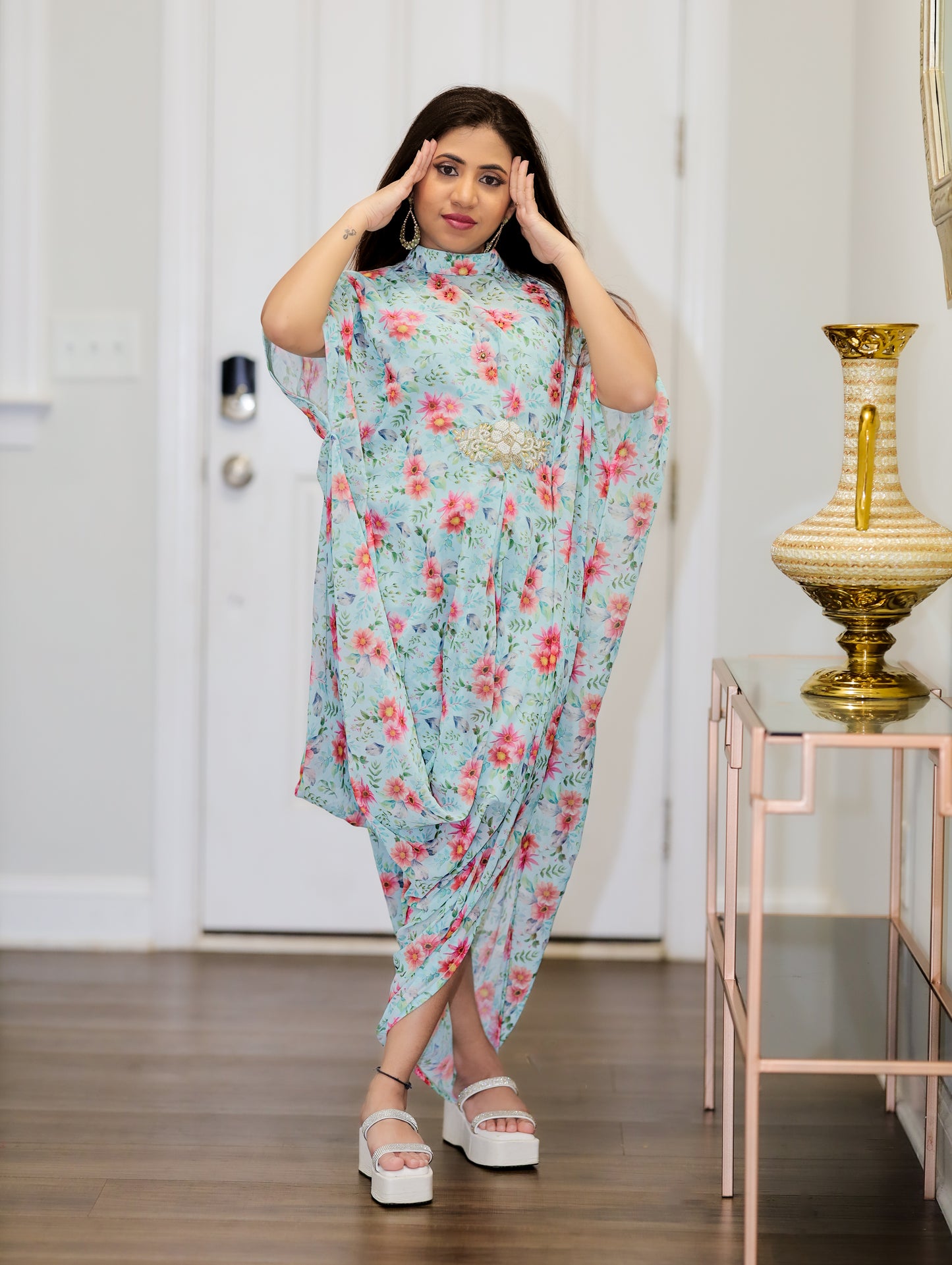 Elegant partywear cowl style indowestern dress 2 pc set size 36/38 partywear dress