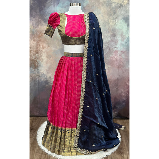 Trendy Girl's Mangalagiri Half Saree Langa voni Set in vibrant colors size 30 to 34 girls 10-13 yrs sizing available ready to ship