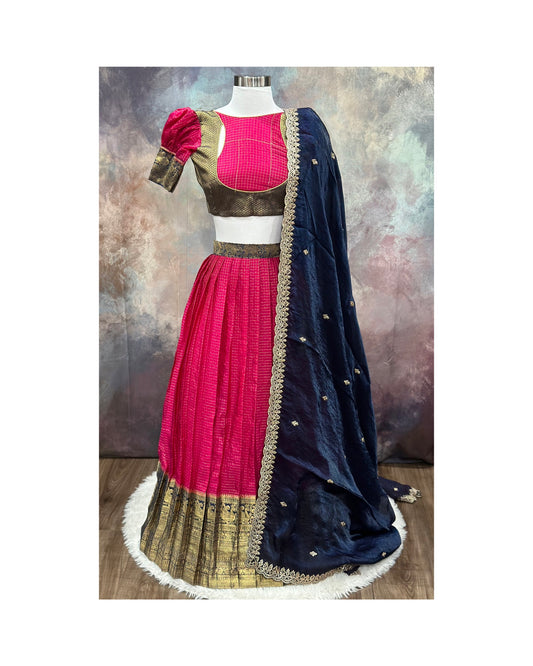 Trendy Girl's Mangalagiri Half Saree Langa voni Set in vibrant colors size 30 to 34 girls 10-13 yrs sizing available ready to ship