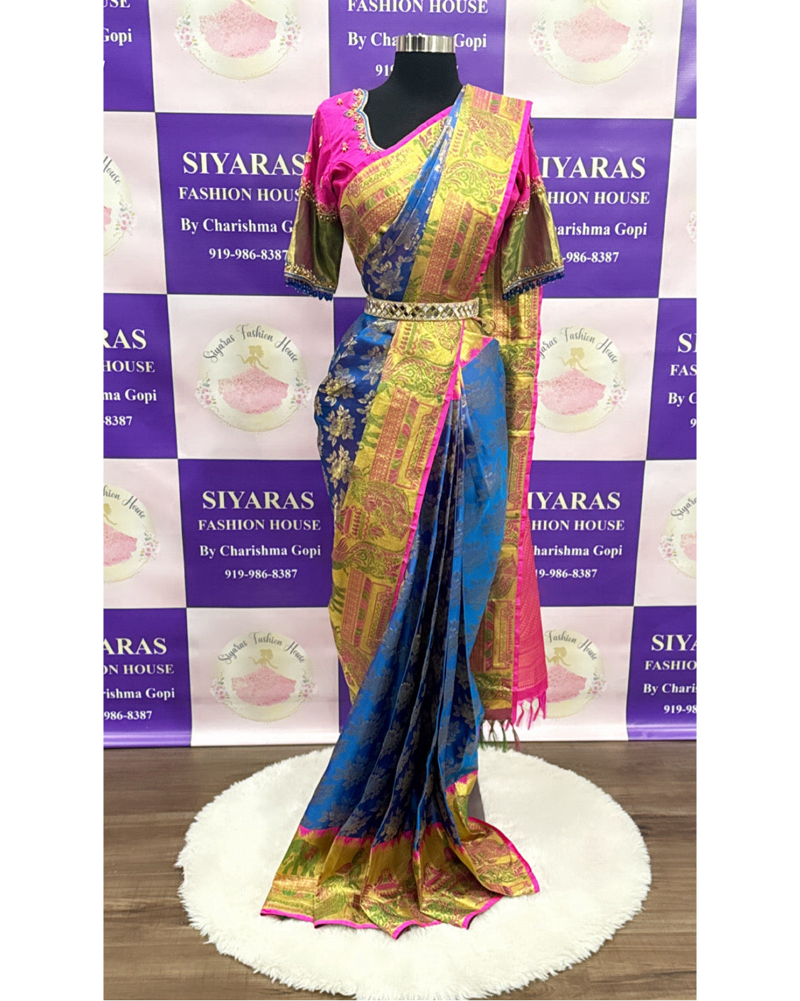 Traditional Kanchi Pattu Saree with Paitani border with Rich Pallu and Heavy Maggam Work Designer Blouse in Blue and Pink combo Wedding Partywear saree