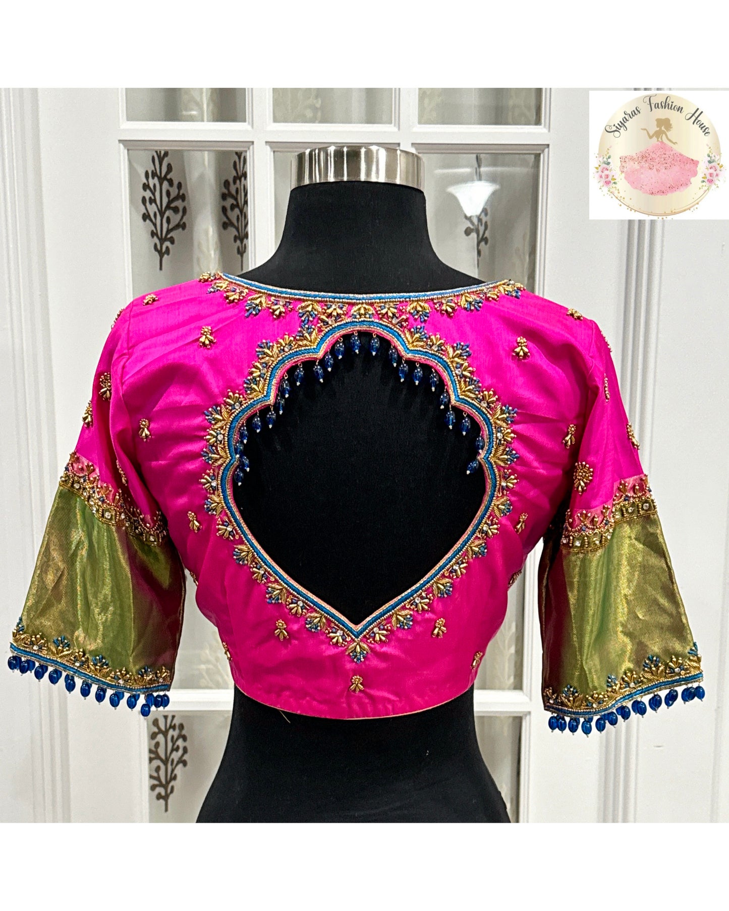 Traditional Kanchi Pattu Saree with Paitani border with Rich Pallu and Heavy Maggam Work Designer Blouse in Blue and Pink combo Wedding Partywear saree