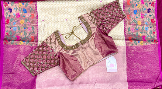 On Sale Silk saree with Maggam work blouse