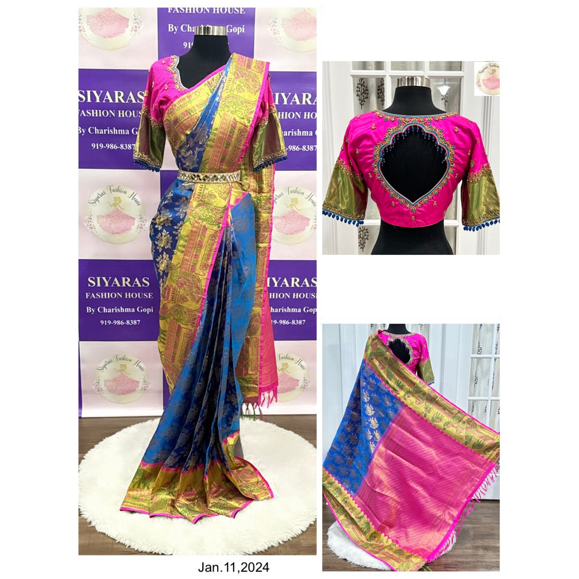 Traditional Kanchi Pattu Saree with Paitani border with Rich Pallu and Heavy Maggam Work Designer Blouse in Blue and Pink combo Wedding Partywear saree