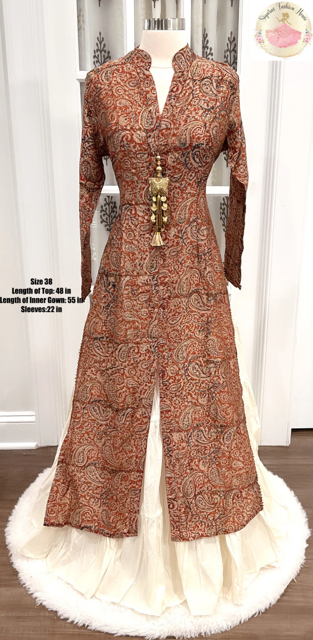Designer Kalamkari Kurta with Long Inner gown in pure cotton for a smart look this summer Partywear dress and very soft and breezy in touch
