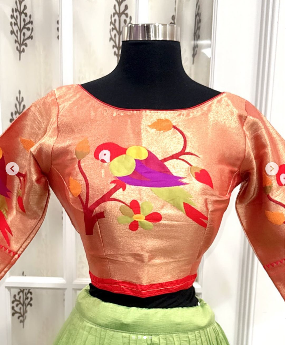 Exquisite Parrot Green Paithani Silk Lehenga Choli Set /Chaniya choli with Intricate Weaving - Custom Stitched, Size 38-42