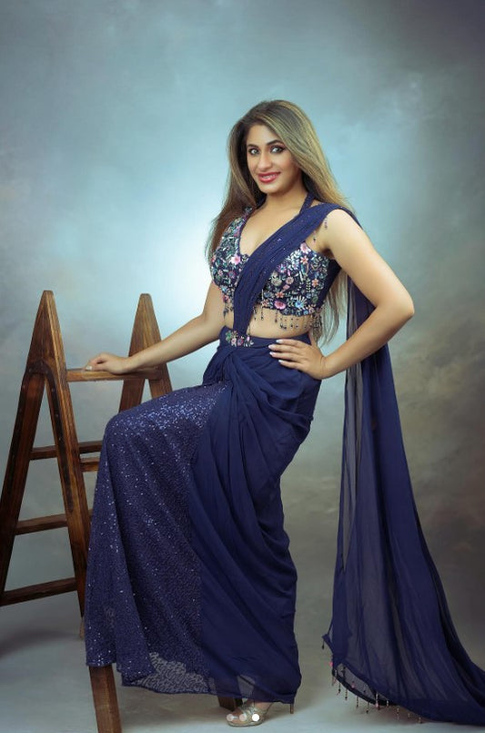 Gorgeous Ready to wear saree/ Drape ready saree in Georgette Sequence and heavy hand work on blouse size 38 PARTYWEAR WEDDING