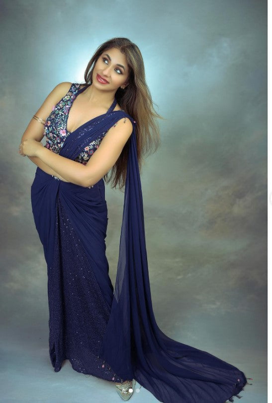 Gorgeous Ready to wear saree/ Drape ready saree in Georgette Sequence and heavy hand work on blouse size 38 PARTYWEAR WEDDING