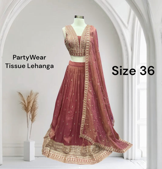 Elegant Tissue Sequin Lehanga – Partywear & Wedding Outfit (Size 36)