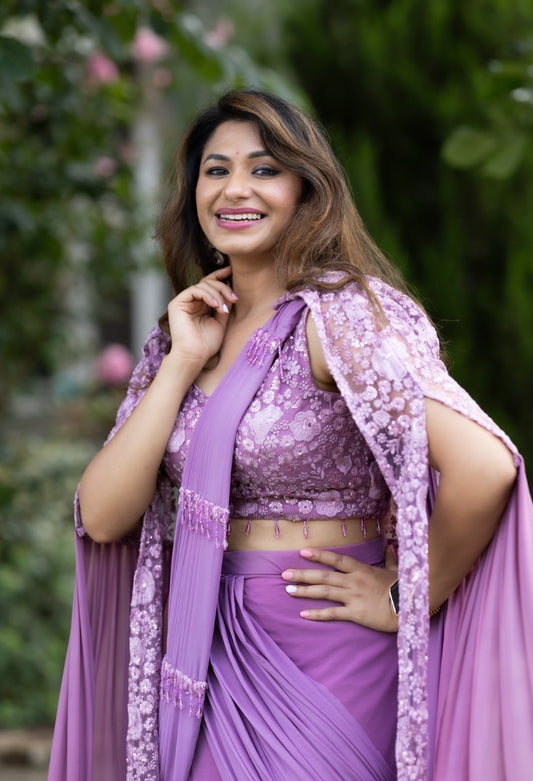 Stunning Indowestern Drape Style Lehanga with Elegant stylish Jacket with embroidery work trendy design