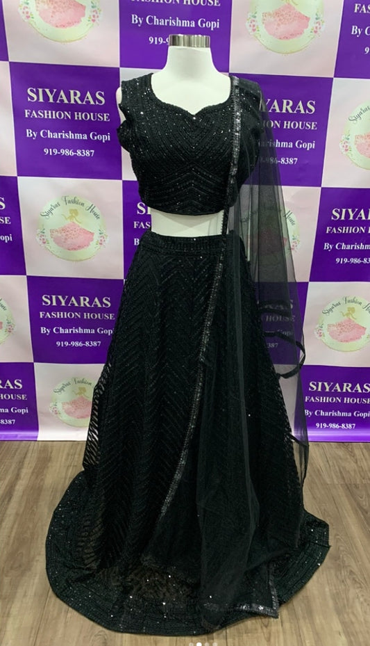 Beautiful Black Partywear Sequin Lehanga in Georgette fabric with net dupatta. Budget friendly price size 42 44 Ready to wear free ship USA