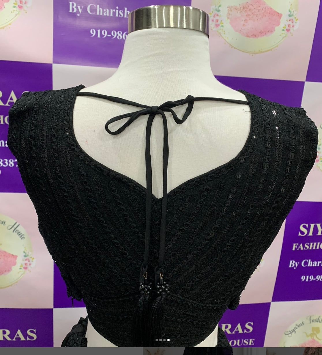 Beautiful Black Partywear Sequin Lehanga in Georgette fabric with net dupatta. Budget friendly price size 42 44 Ready to wear free ship USA