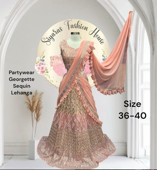 Designer Georgette Trendy Sequin Ruffle Lehanga – Partywear & Wedding Outfit (Size 36-40)