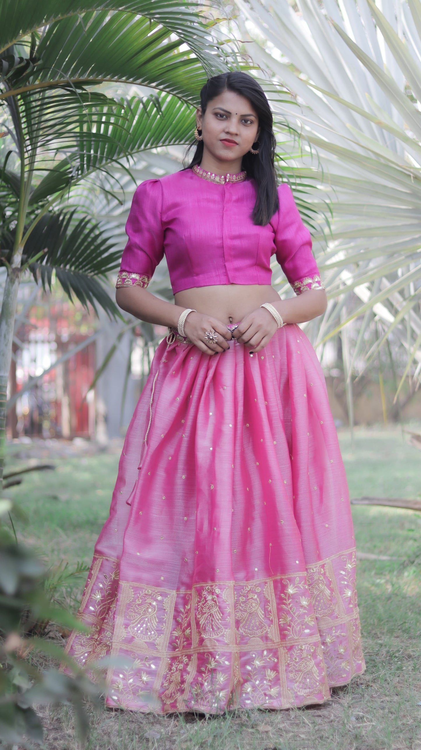 Elegant Pink Soft Burberry Silk Lehenga Choli with Sequin Embroidery - Sizes 8 Years and 15 Years