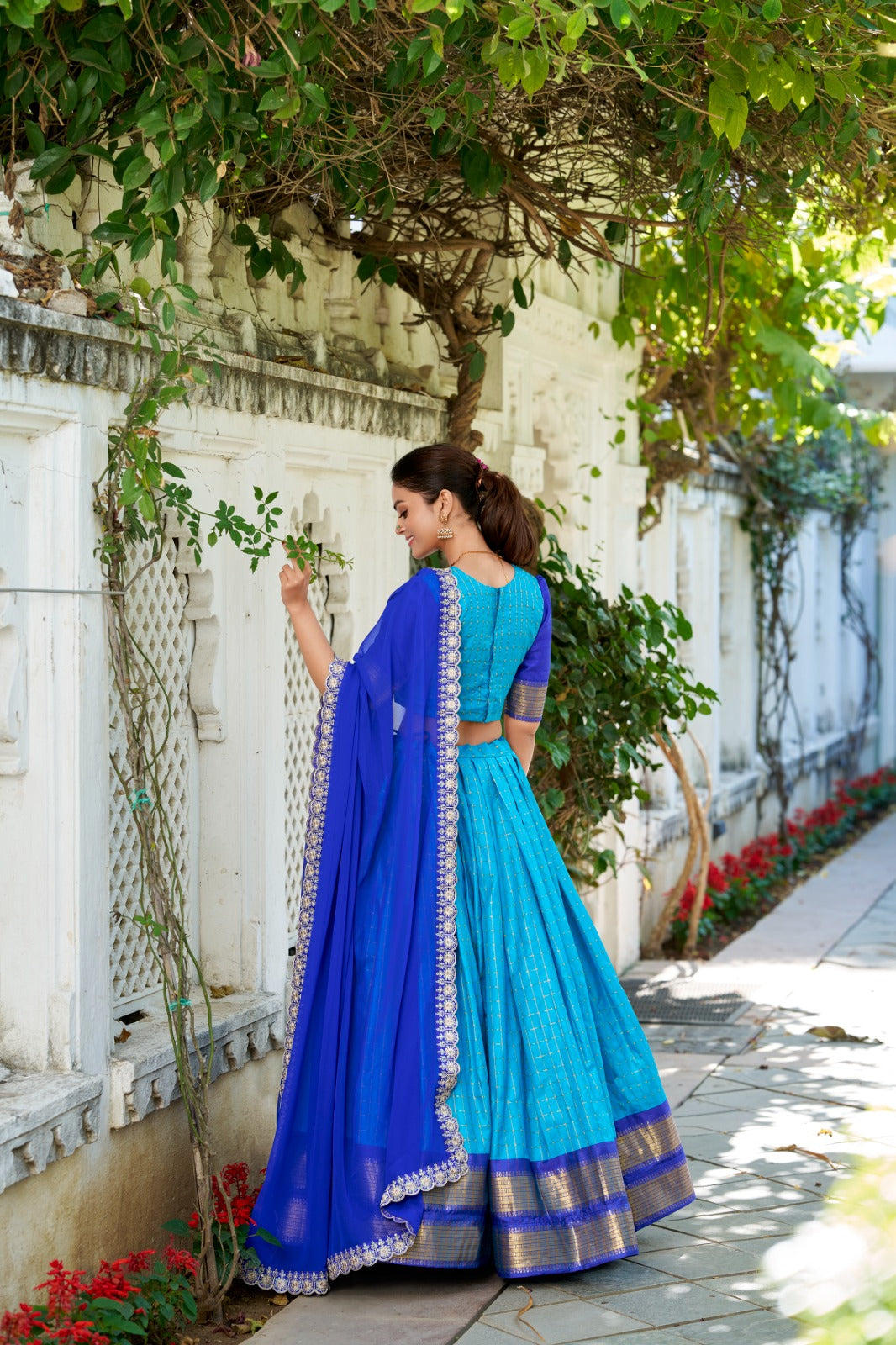 Traditional Handloom Half Saree Pastel colors Chex Design | Zari Weaving | Stitched Set | size 38 plus margin upto 42 ready to ship