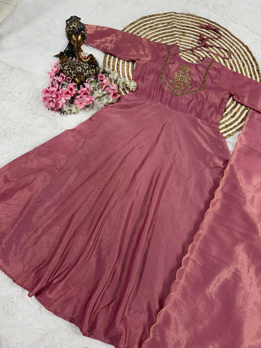 Anarkali Tissue Long Gown with tissue dupatta LARGE 40 AND XXXL 46