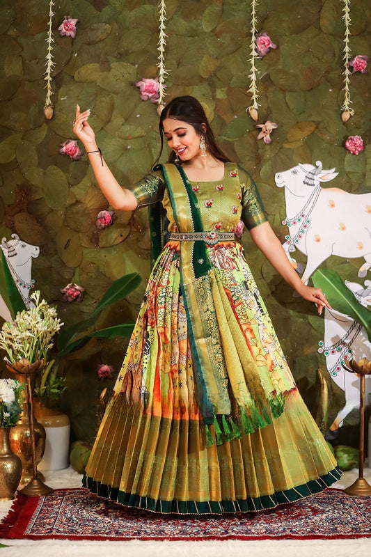 Traditional Kalamkari Long Gown  for weddings and functions, Traditional gown Bollywood Gown Kalamkari