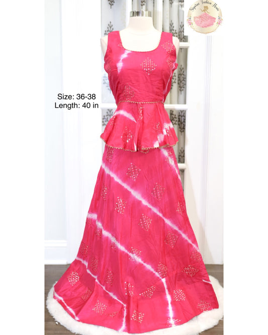 Peplum Style silk Shibori Lehariya Lehanga for Teens/Adults