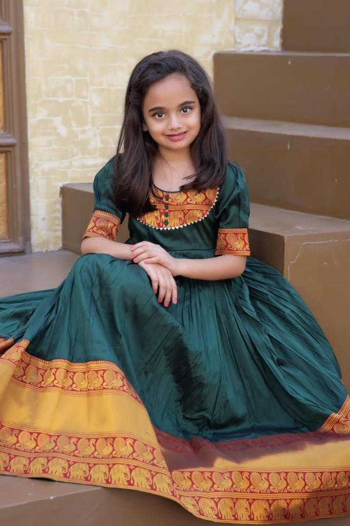 Silk traditional Long gown in marroom and purple color for Mom n Daughter combo