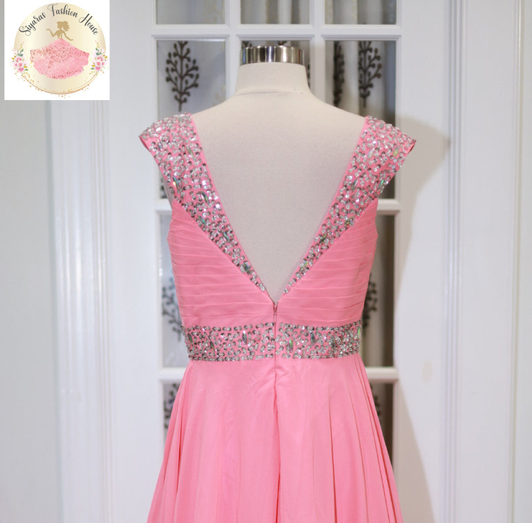 Pretty coral Prom Gown Flowy Floor Length A line with sequin and bead embellishments Ships from NcUsA