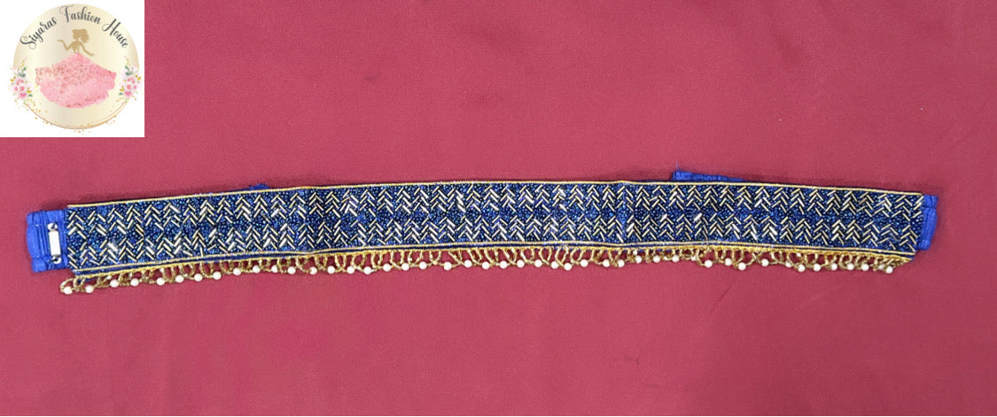 Attractive work hip/waist belt in Navy blue color with elastic support size 30 in ready to ship USA great for half saree and gowns