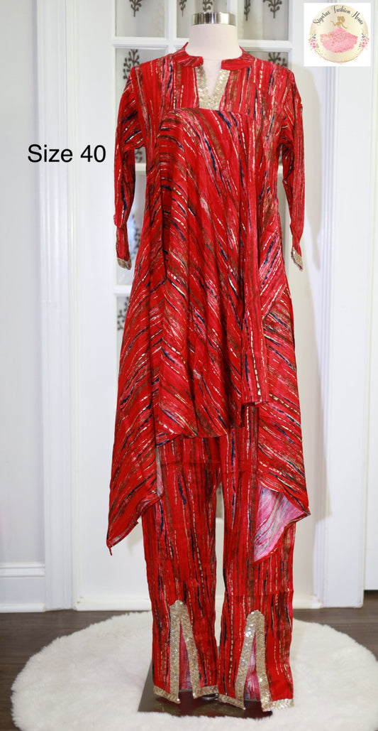 Pure Muslin Jhabla style Kurti Set 2 PCs with Front slit near the legs with straight pants