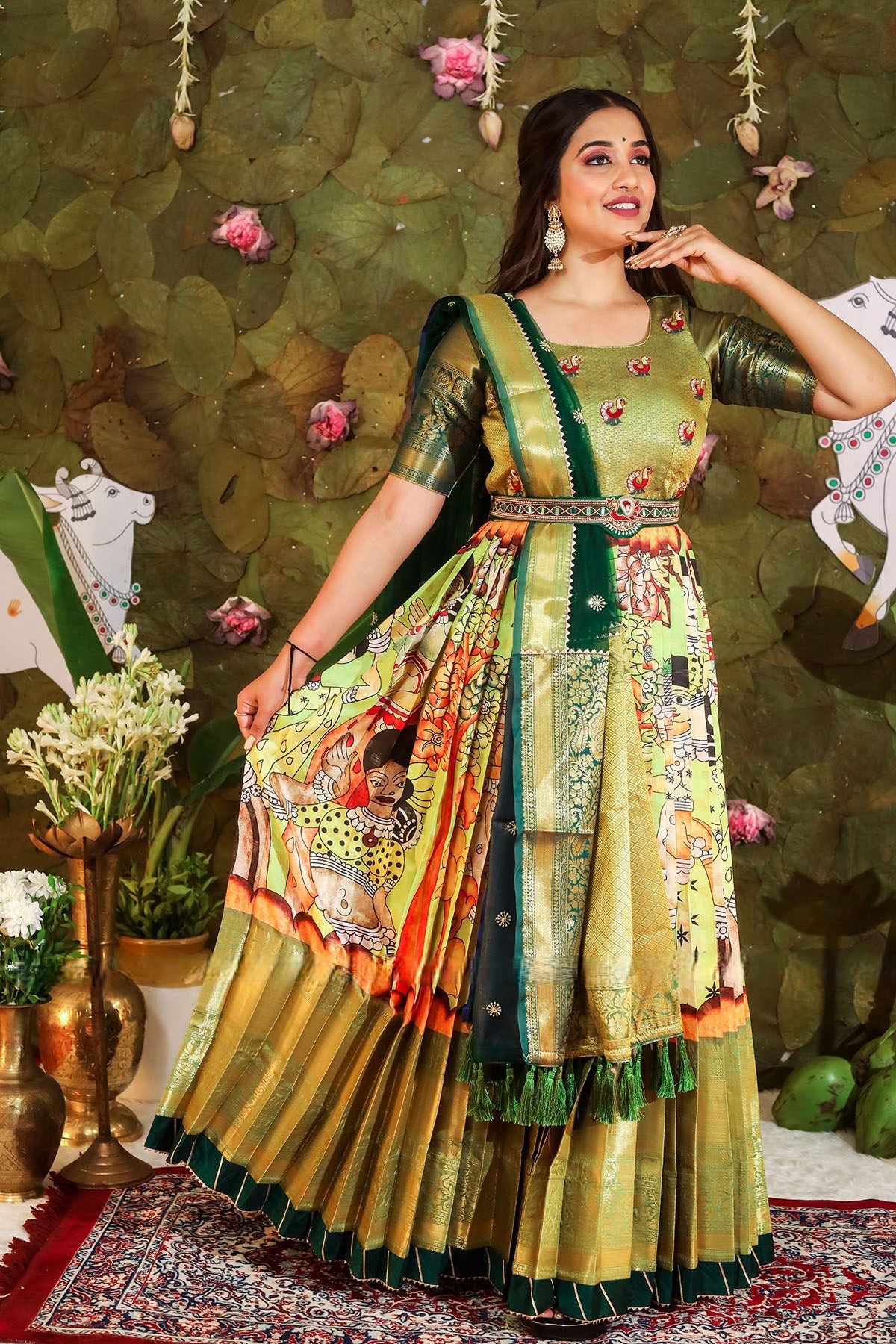 Traditional Kalamkari Long Gown for weddings and functions, Traditional gown Bollywood Gown Kalamkari
